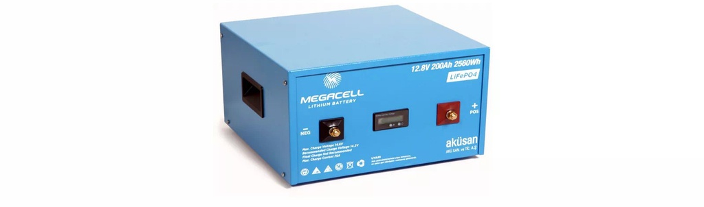 Megacell 12.8V 200Ah LiFePO4 Lityum Demir Fosfat Akü