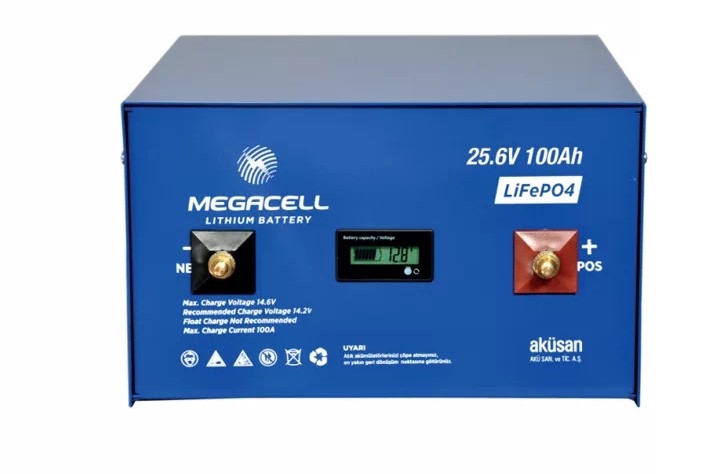 Megacell 25.6V 100Ah LiFePO4 Lityum Demir Fosfat Akü