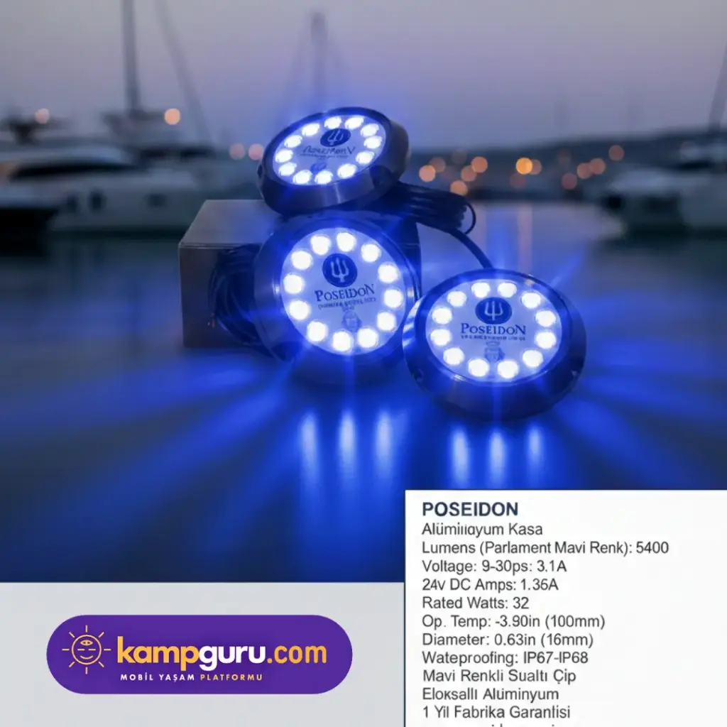 12 LEDLİ MAVİ 12 volt - 24 volt, 40 WATT LED SU ALTI AYDINLATMA