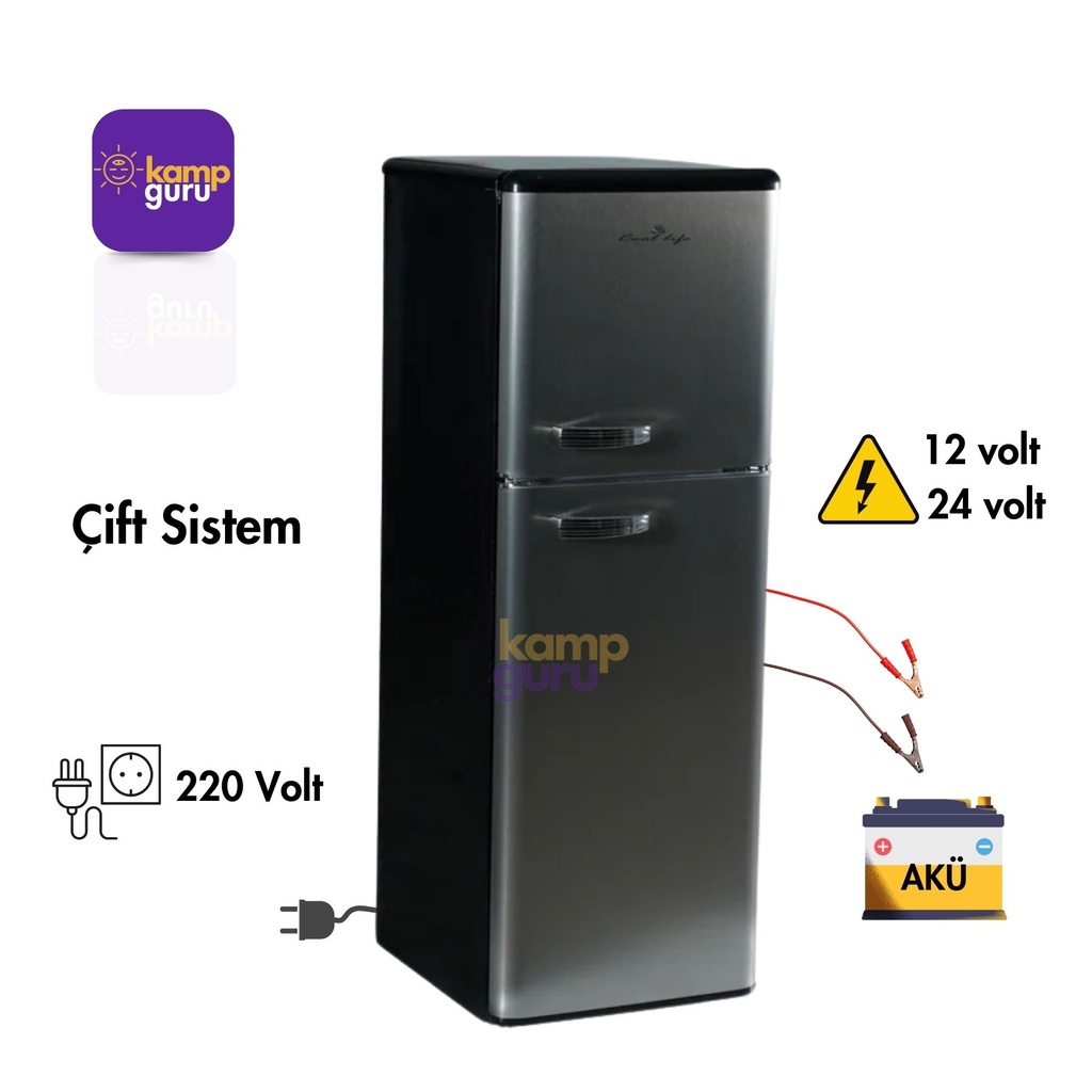 Çift Sistem Cool Life Retro 138 Litre İnox Buzdolabı 12/24/220 Volt