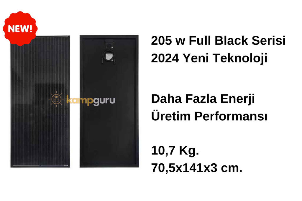 Apex 205 W Half-Cut / Full Black Monokristal Güneş Paneli (2024 Yeni Teknoloji)