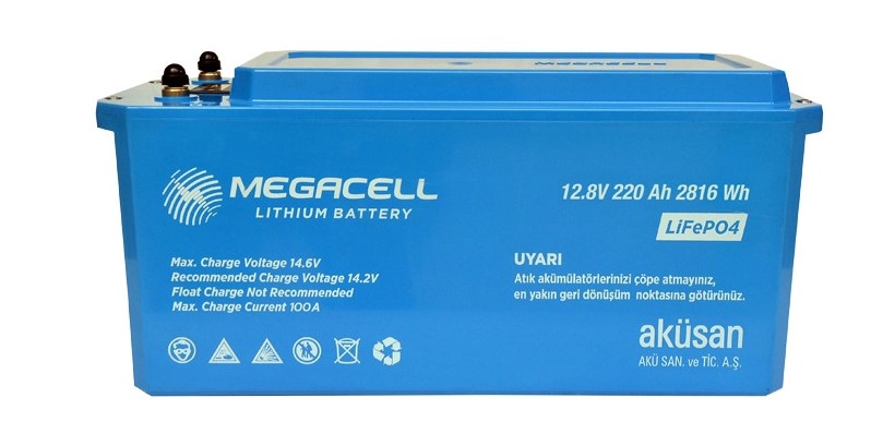 Megacell 12.8V 220Ah LiFePO4 Lityum Demir Fosfat Akü