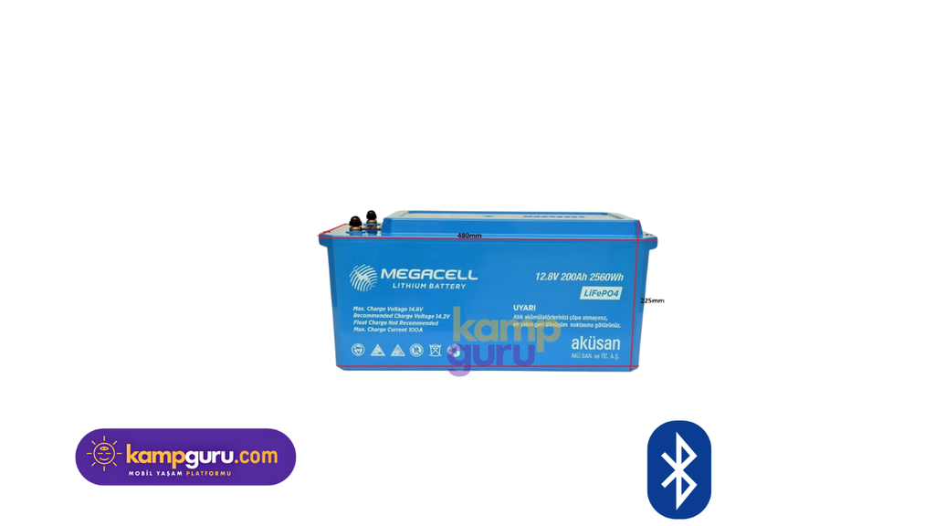 Megacell 12.8V 200Ah LiFePO4 Lityum Demir Fosfat Bluetooth Akü