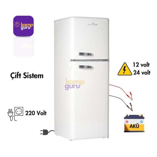 [ÇİFTSİSTEM-RETRO-138L-BEJ] Çift Sistem Cool Life Retro 138  Bej Buzdolabı 12/24/220 Volt 115 litre